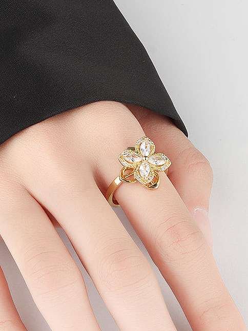 925 Sterling Silver Cubic Zirconia Flower Vintage Can Be Rotated Band Ring