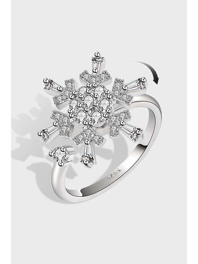 Anel de anel minimalista de flor rotativa com zircônia cúbica de prata esterlina 925