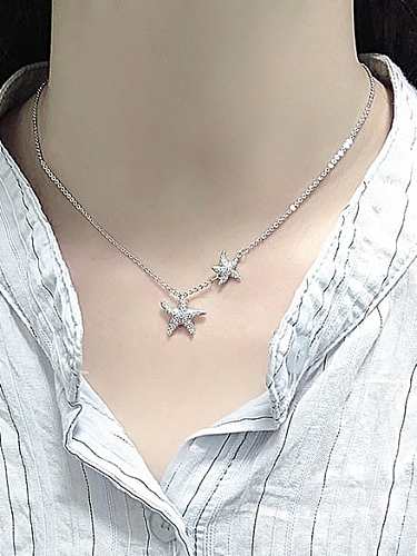 925 Sterling Silver Cubic Zirconia Sea Star Dainty Necklace