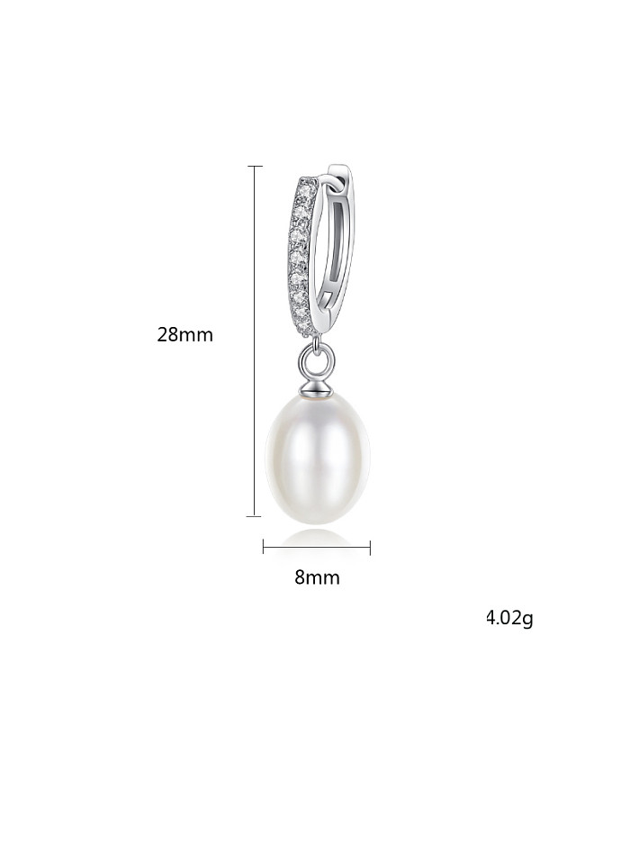 Pure silver zircon natural pearl earrings