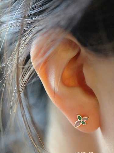 925 Sterling Silver Enamel Leaf Dainty Stud Earring