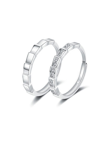 925 Sterling Silver Cubic Zirconia Geometric Minimalist Couple Ring
