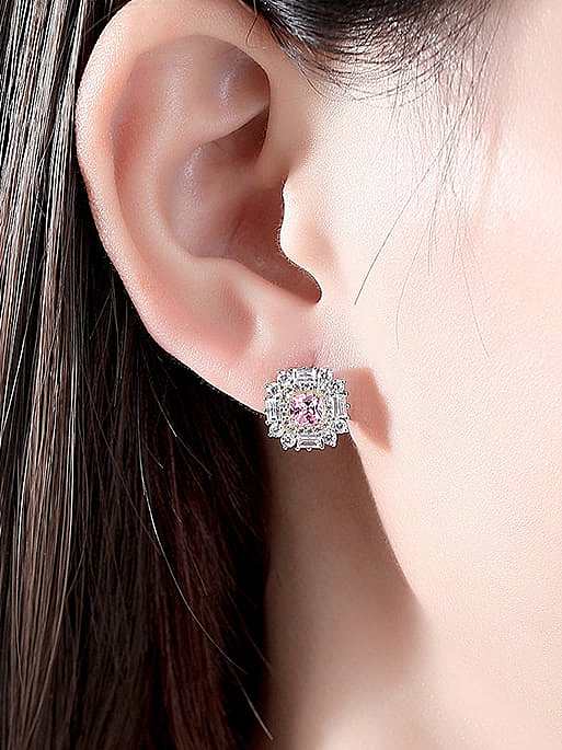 925 Sterling Silver Cubic Zirconia Flower Luxury Stud Earring