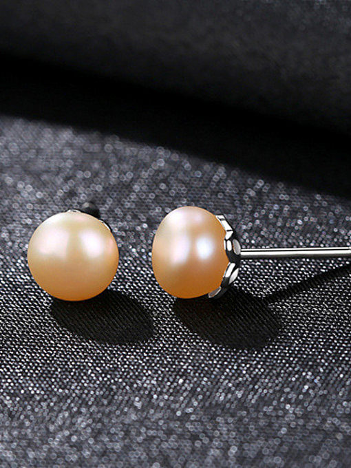 Sterling Silver allergy flower shaped sticky Natural Freshwater Pearl Stud Earrings