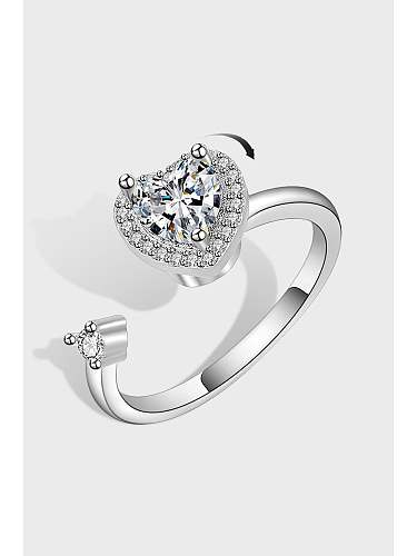 925 Sterling Silver Cubic Zirconia Heart Minimalist Rotate Band Ring