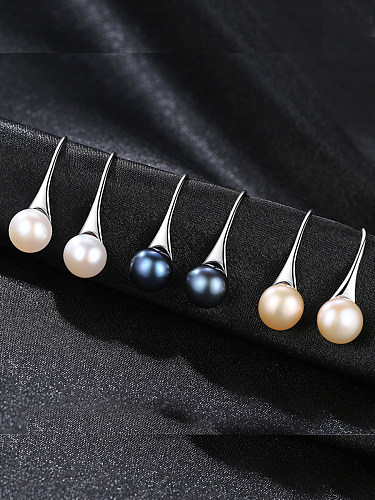 Pendientes de perlas naturales de plata pura de 8-8.5 mm