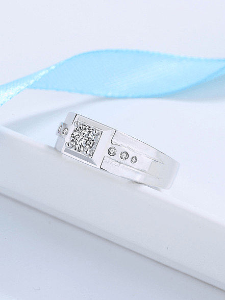 925 Sterling Silver Cubic Zirconia Geometric Dainty Men Band Ring