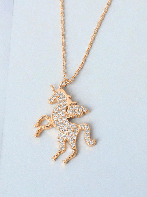 925 Sterling Silver Cubic Zirconia Animal Cute Horse Pendant Necklace