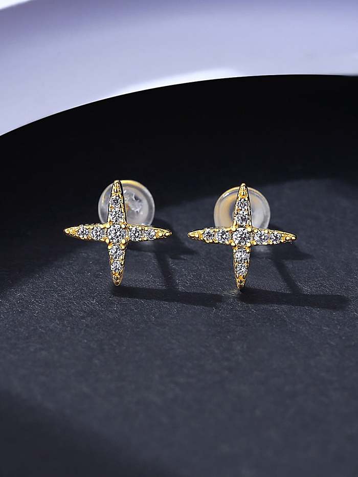 925 Sterling Silver Cubic Zirconia Cross Minimalist Stud Earring