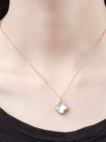925 Sterling Silver Shell Clover Minimalist Necklace