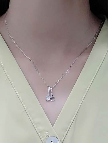 925 Sterling Silver Cubic Zirconia Irregular Minimalist Small Spoon Pendant Necklace