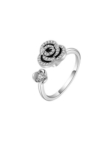 Ring aus 925er-Sterlingsilber mit kubischen Zirkonia-Blume, handwerklich gefertigt, kann gedreht werden