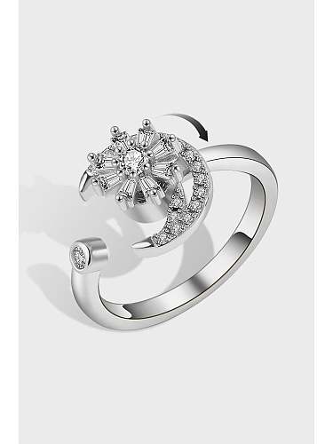 925 Sterling Silver Cubic Zirconia Moon Minimalist Rotate Band Ring