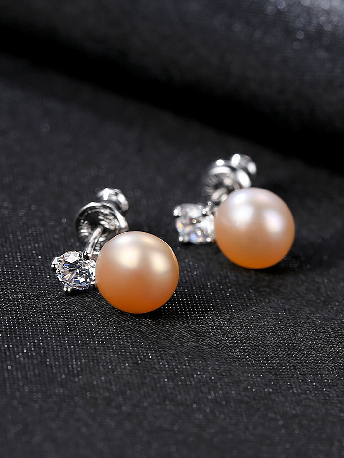 Boucles d'oreilles en argent sterling avec perle naturelle classique et zircon