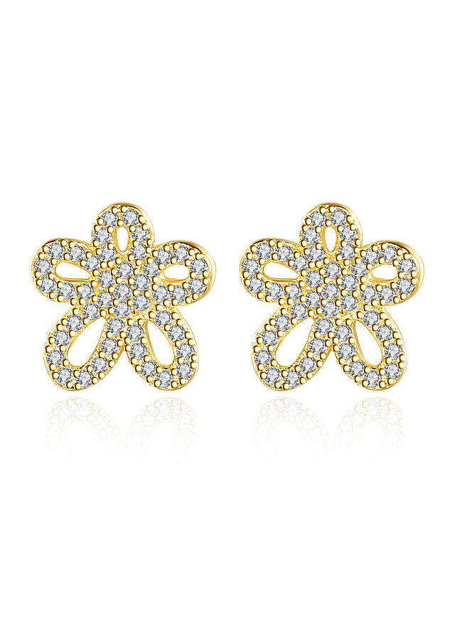 925 Sterling Silver Cubic Zirconia Flower Cute Stud Earring