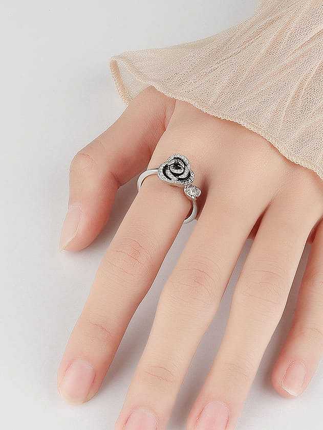 925 Sterling Silver Cubic Zirconia Flower Artisan Can Be Rotated Band Ring