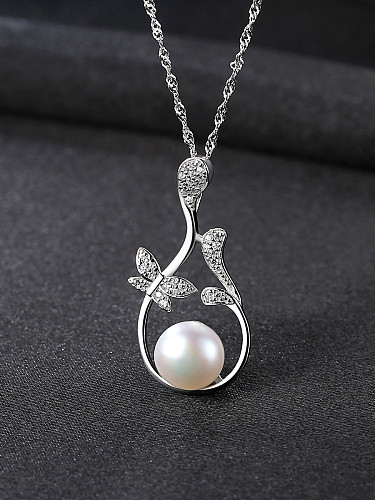 Pure Silver Natural Freshwater Pearl water wave chain necklace