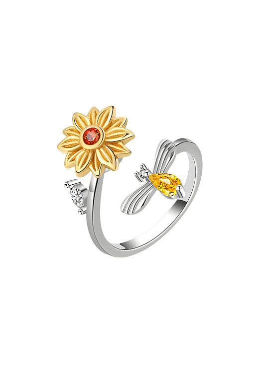 925 Sterling Silver Cubic Zirconia Flower Minimalist Can Be Rotated Band Ring