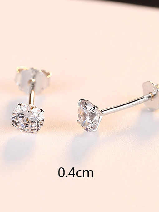 Sterling silver simple four-claw punching piece 3mm 4mm 5mm 6mm zircon earrings