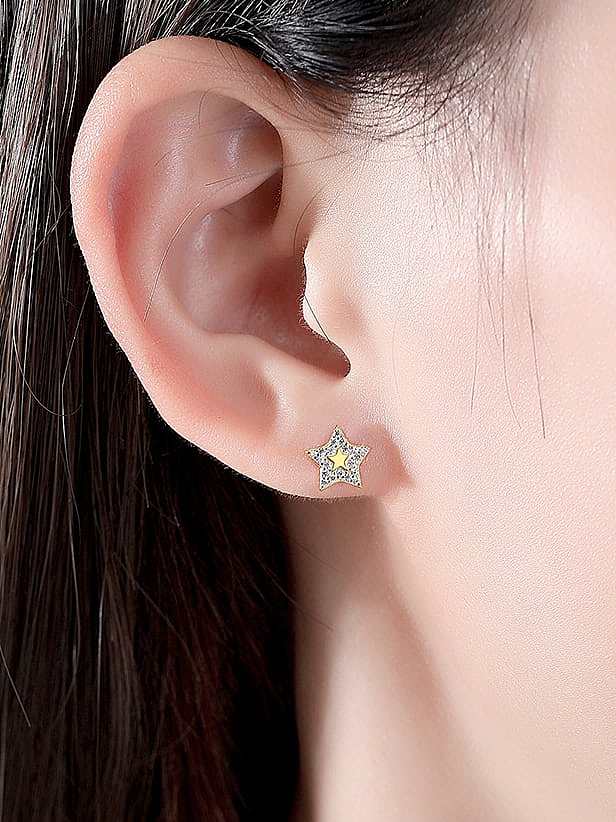 925 Sterling Silver Cubic Zirconia Pentagram Minimalist Stud Earring