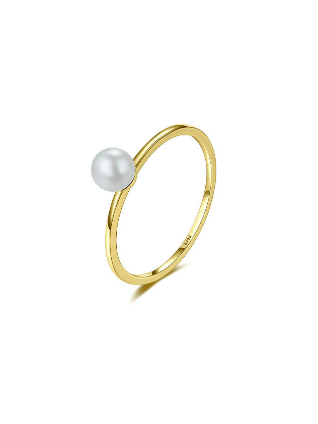 925 Sterling Silver Imitation Pearl Geometric Minimalist Band Ring