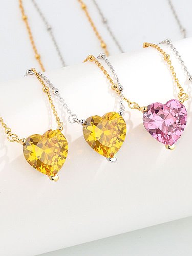 925 Sterling Silver Cubic Zirconia Heart Minimalist Necklace