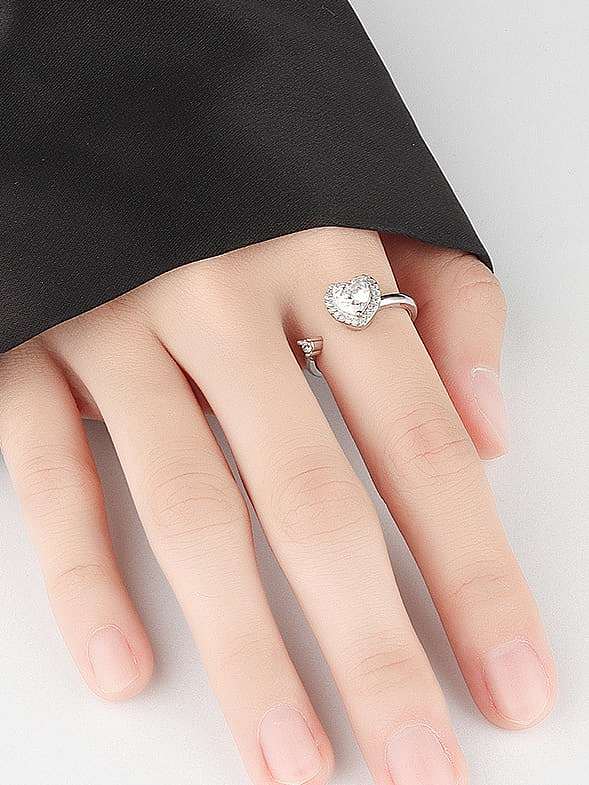 925 Sterling Silver Cubic Zirconia Heart Minimalist Rotate Band Ring