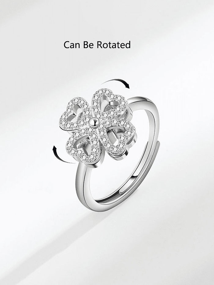 Flor de zircônia cúbica de prata esterlina 925 delicada pode ser girada anel de banda