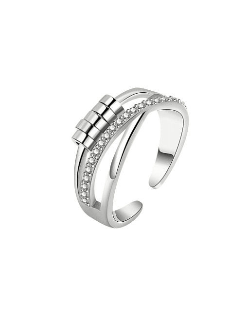 Geometrischer, zierlicher, drehbarer, stapelbarer Ring aus 925er-Sterlingsilber mit Zirkonia