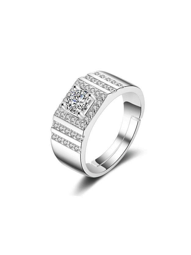 925 Sterling Silver Cubic Zirconia Geometric Dainty Men Band Ring