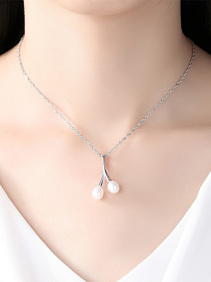 Pure silver natural pearls minimalist design style necklace
