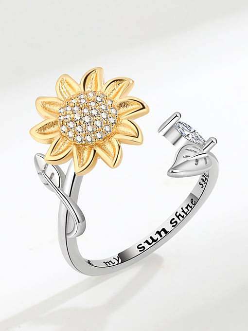 925 Sterling Silver Cubic Zirconia Flower Cute Rotate Lettering Band Ring