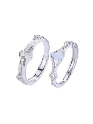 925 Sterling Silver Cubic Zirconia Irregular Minimalist Couple Ring