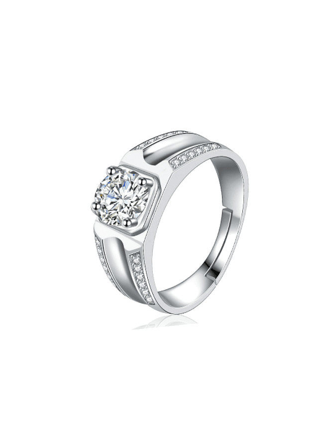 925 Sterling Silver Cubic Zirconia Geometric Dainty Men Band Ring
