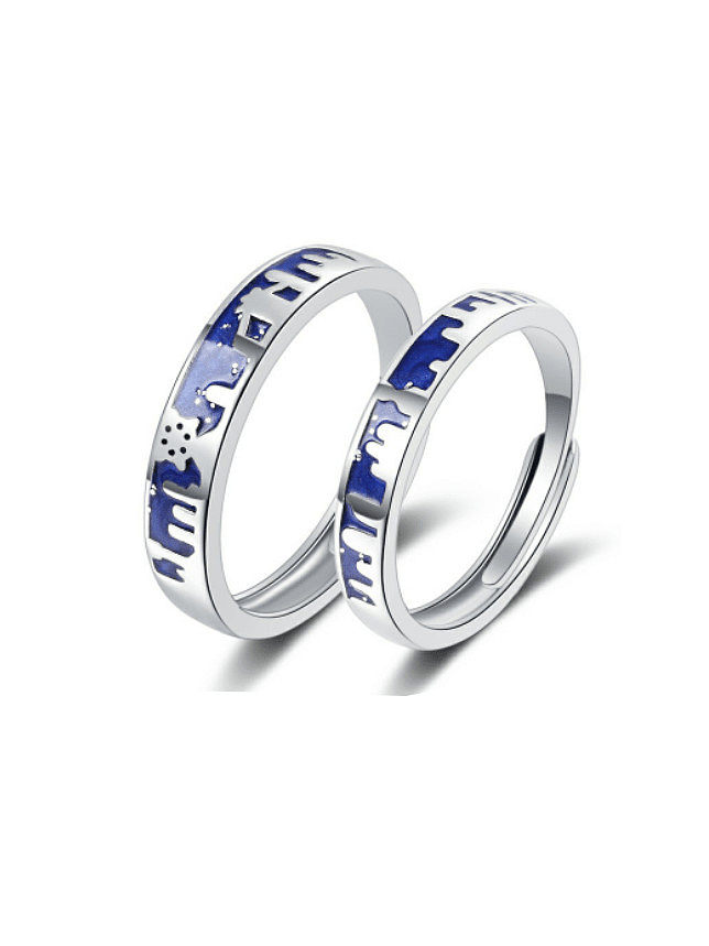 925 Sterling Silver Enamel Geometric Minimalist Couple Ring