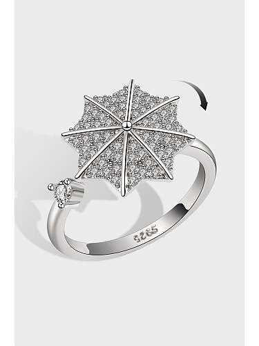 925 Sterling Silver Cubic Zirconia Rotate Flower Dainty Band Ring