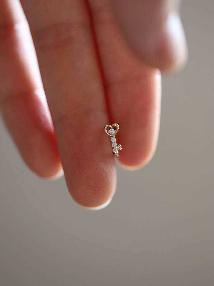 925 Sterling Silver Cubic Zirconia Heart Key Minimalist Stud Earring