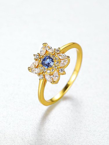 Brass Cubic Zirconia Flower Dainty Ring