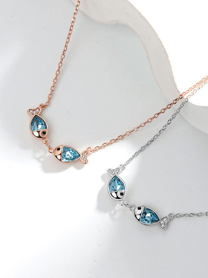925 Sterling Silver Cubic Zirconia Fish Minimalist Necklace