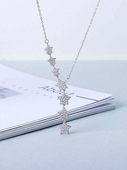 925 Sterling Silver Cubic Zirconia Star Minimalist Lariat Necklace