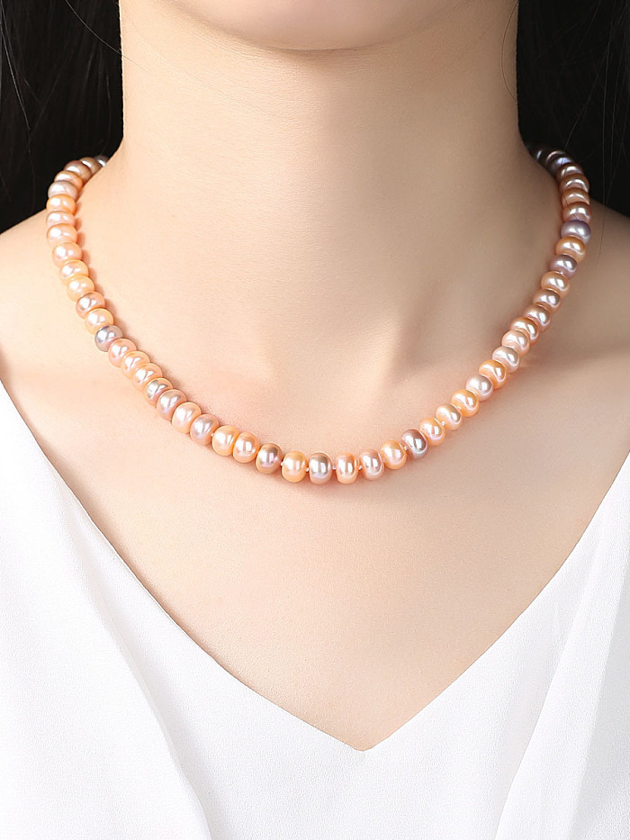 Sterling Silver 8-9mm Natural Freshwater Pearl Necklace