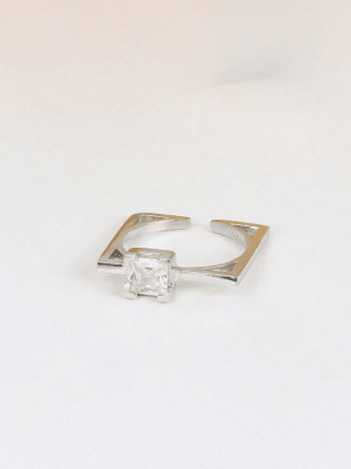 925 Sterling Silver Rhinestone Geometric Minimalist Band Ring