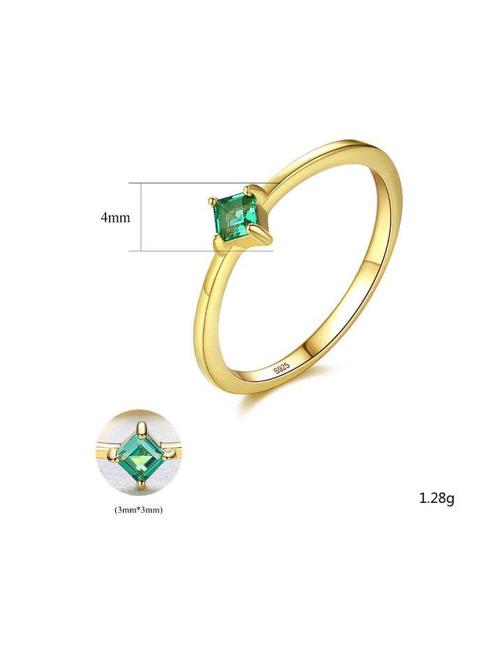 Sterling silver simple four-claw Emerald semi-precious stone ring