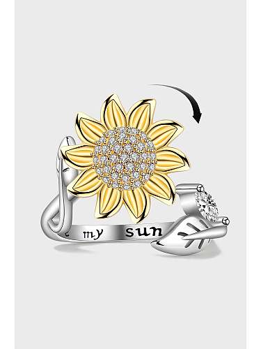 925 Sterling Silver Cubic Zirconia Flower Cute Rotate Lettering Band Ring