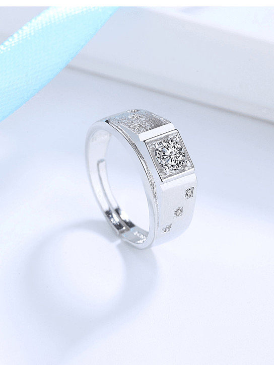 925 Sterling Silver Cubic Zirconia Geometric Dainty Men Band Ring