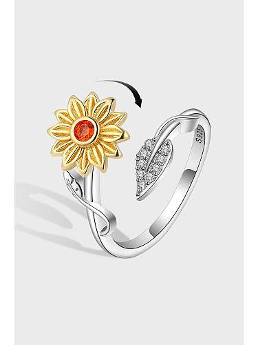 925 Sterling Silver Cubic Zirconia Flower Cute Band Ring