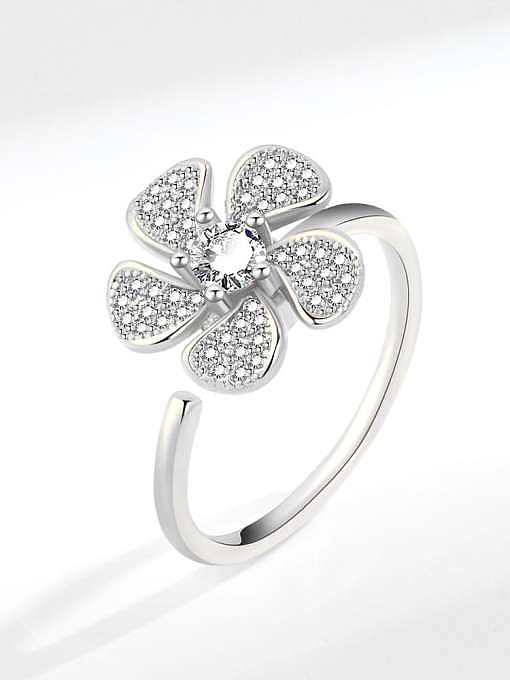 925 Sterling Silver Cubic Zirconia Rotating Flower Cute Band Ring