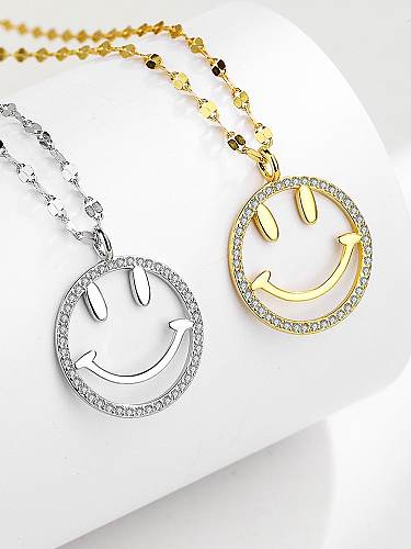 925 Sterling Silver Cubic Zirconia Smiley Minimalist Necklace