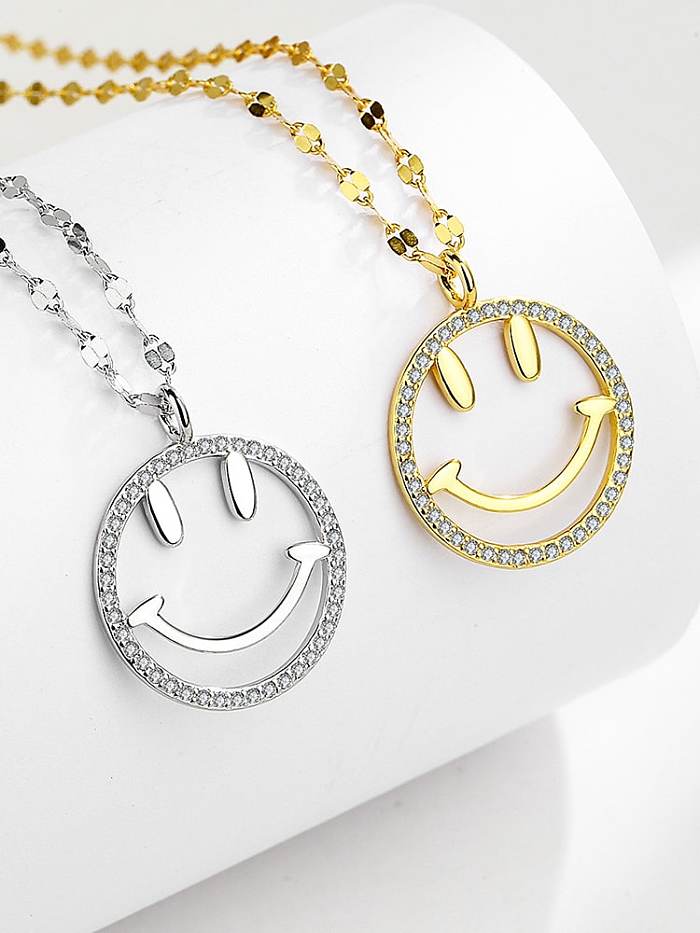 Collar minimalista sonriente con circonitas cúbicas de plata de ley 925