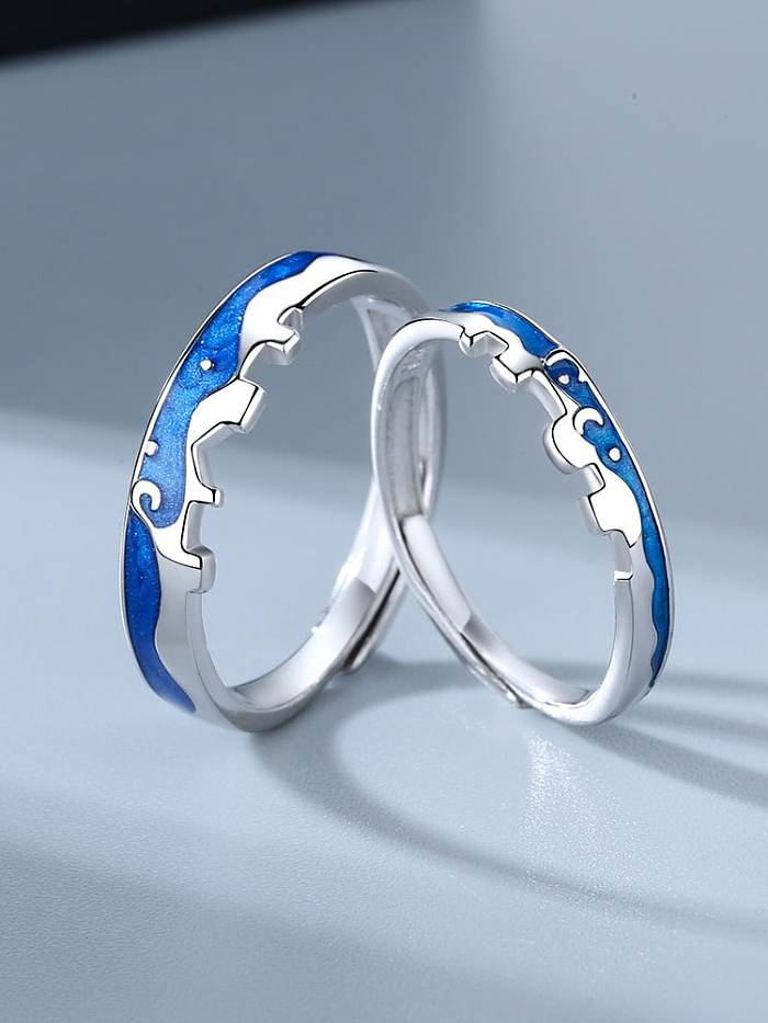 925 Sterling Silver Enamel Irregular Cute Couple Ring